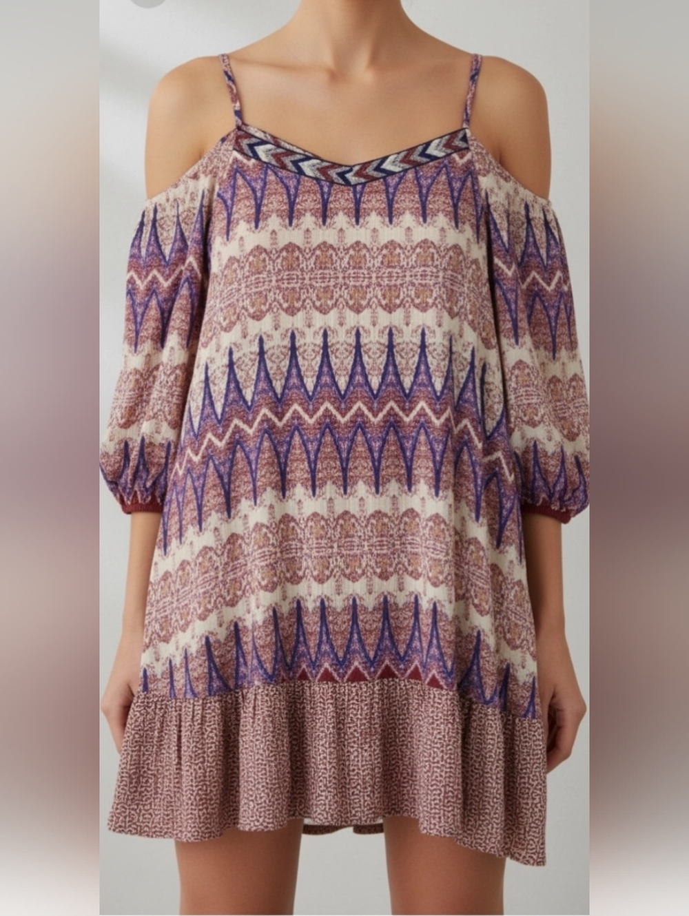 Umgee Cold Shoulder Adjustable Strap Pull Over Colorful Spring Summer Dress*